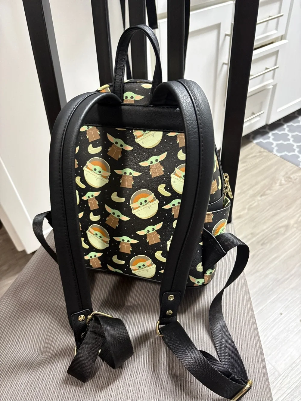 Loungefly Black Star Wars The Child Mini Backpack with Mint and Tan Accents